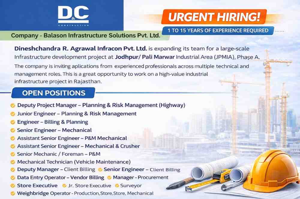 Balason Infrastructure Solutions Recruitment 2026 | Planning, Mechanical, Billing & Store Jobs in Pune