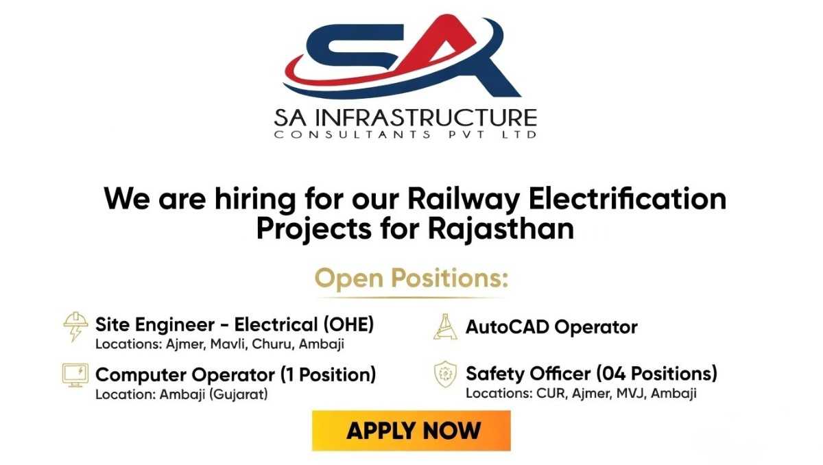 SA Infrastructure Consultants Recruitment 2026 | Railway Electrification Jobs for Engineers, Safety & AutoCAD
