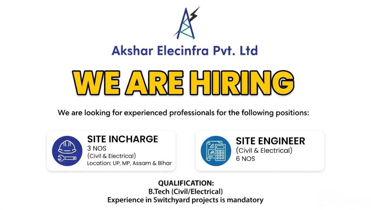 Akshar Elecinfra Pvt Ltd Recruitment 2026 | Site Incharge & Site Engineer Jobs in Switchyard Projects