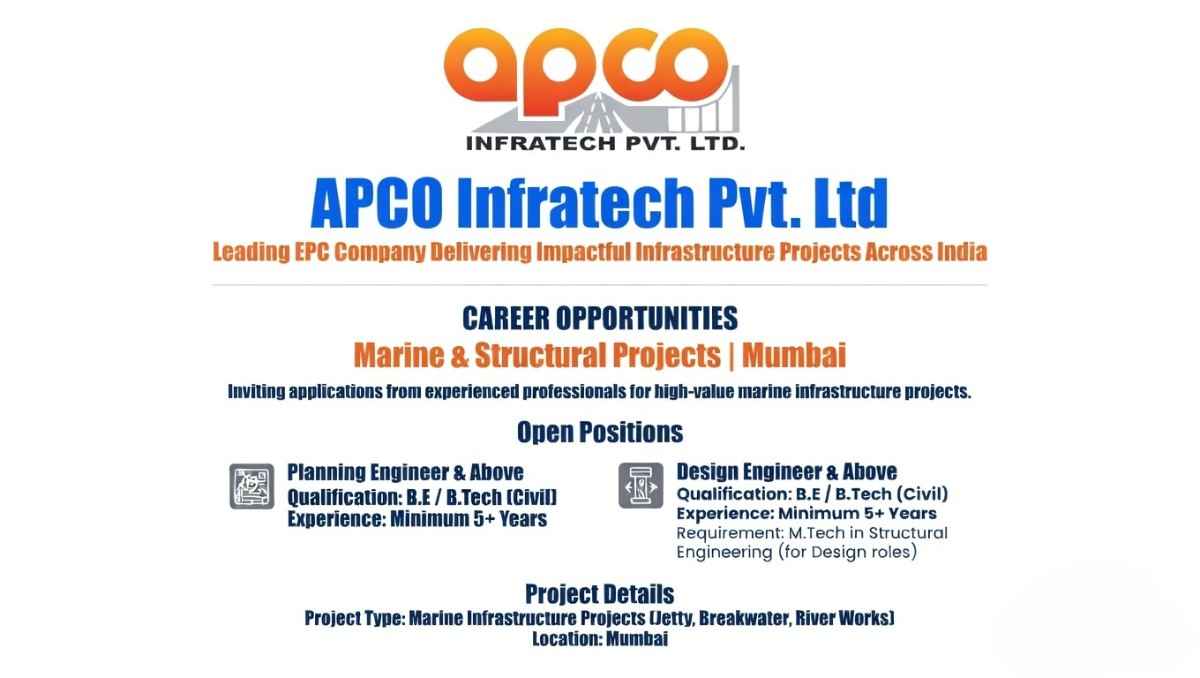 APCO Infratech Recruitment 2026 | Planning & Design Engineer Jobs for Marine Projects in Mumbai