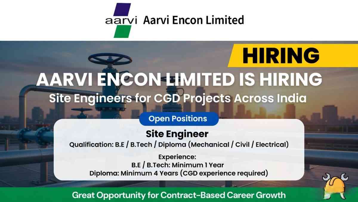 Aarvi Encon Limited Hiring Site Engineers 2026 | CGD Projects Jobs | Mechanical Civil Electrical Vacancies