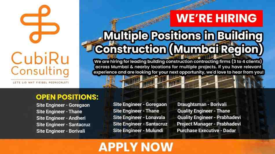 CubiRU Consulting Hiring 2026 | Site Engineer, Quality Engineer & Project Manager Jobs in Mumbai