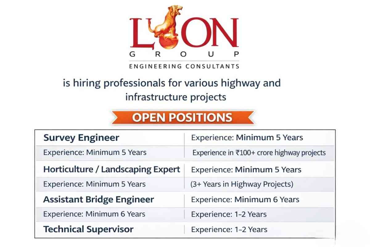 Lion Engineering Consultants Jobs 2026 | Highway Projects Hiring Quantity Surveyor, Survey Engineer & More