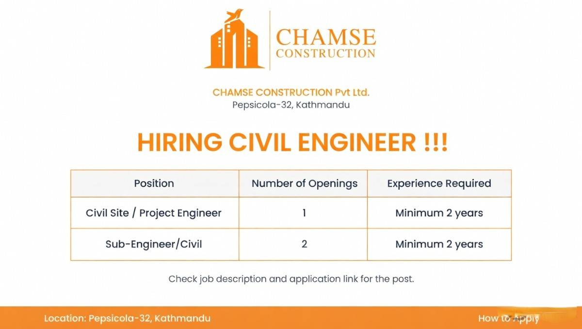 Chamse Construction Jobs 2026 Kathmandu | Civil Engineer & Sub Engineer Hiring Nepal