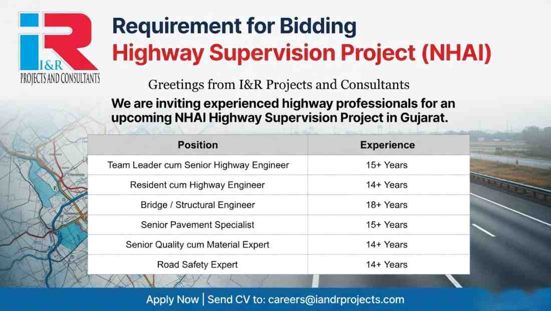 Highway Supervision Jobs 2026 NHAI | Team Leader, Highway Engineer, Bridge Engineer Hiring | Gujarat Project