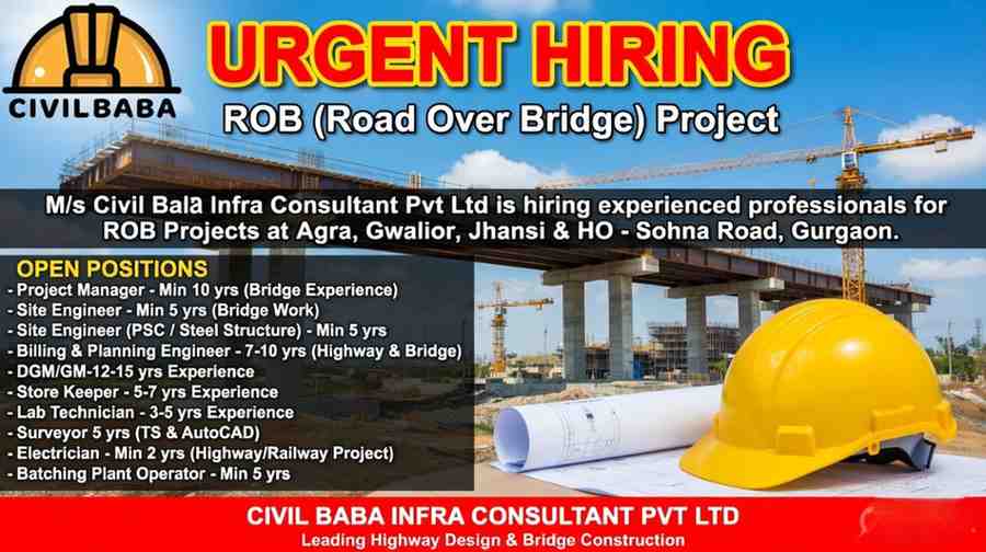 Civil Baba Infra Jobs 2026 | ROB Bridge Project Hiring Project Manager, Engineer, Surveyor