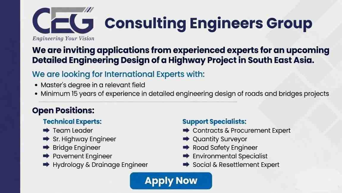 Consulting Engineers Group Jobs 2026 | International Highway Design Experts Hiring | South East Asia Project