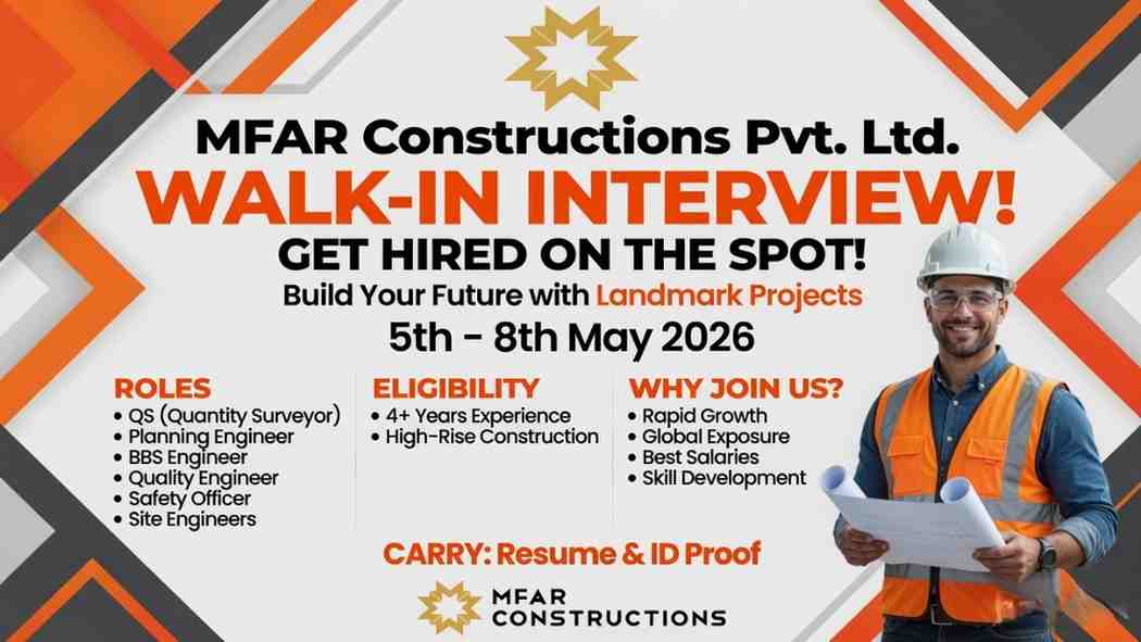 MFAR Constructions Walk-in Drive 2026 | QS, Planning, Quality, Safety & Site Engineer Jobs Bangalore