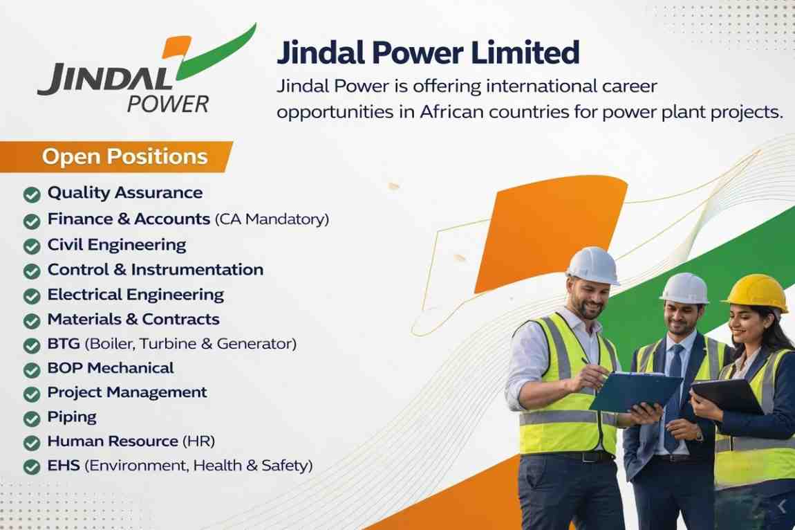 Jindal Power Recruitment 2026 | International Jobs Africa | Civil, Electrical, HR, Finance & Power Plant Careers