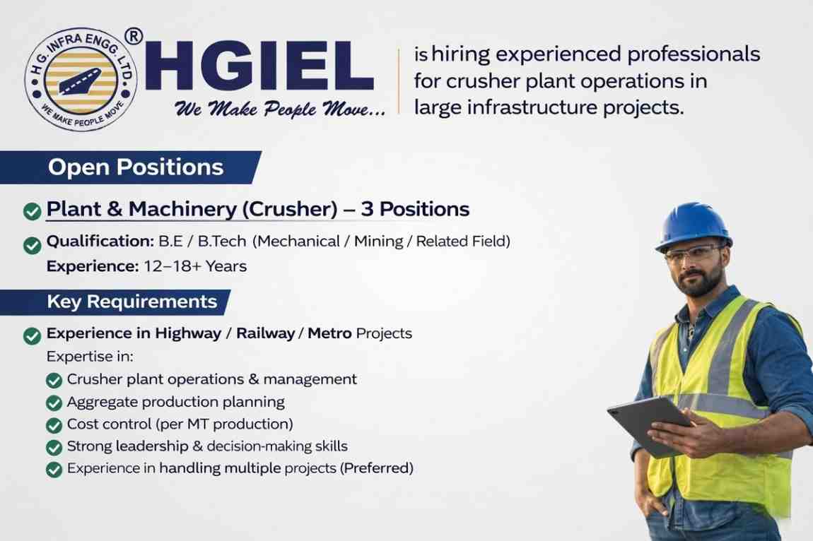 HG Infra Engineering Limited Recruitment 2026 | Crusher Plant Manager Jobs Highway Railway Projects
