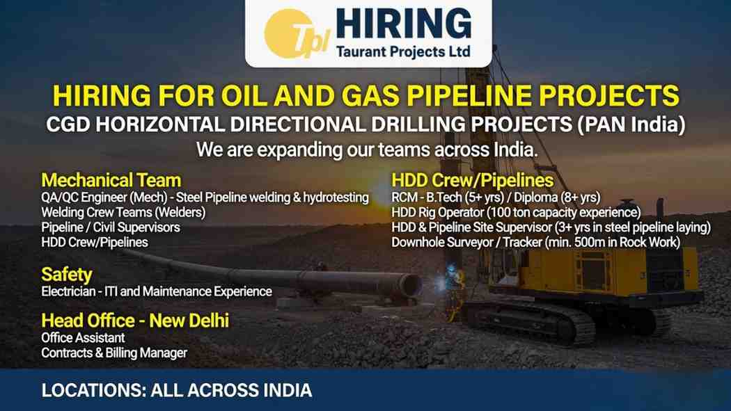 Taurant Projects Ltd Recruitment 2026 | Pipeline, Welding, HDD Operator, QA QC & Supervisor Jobs