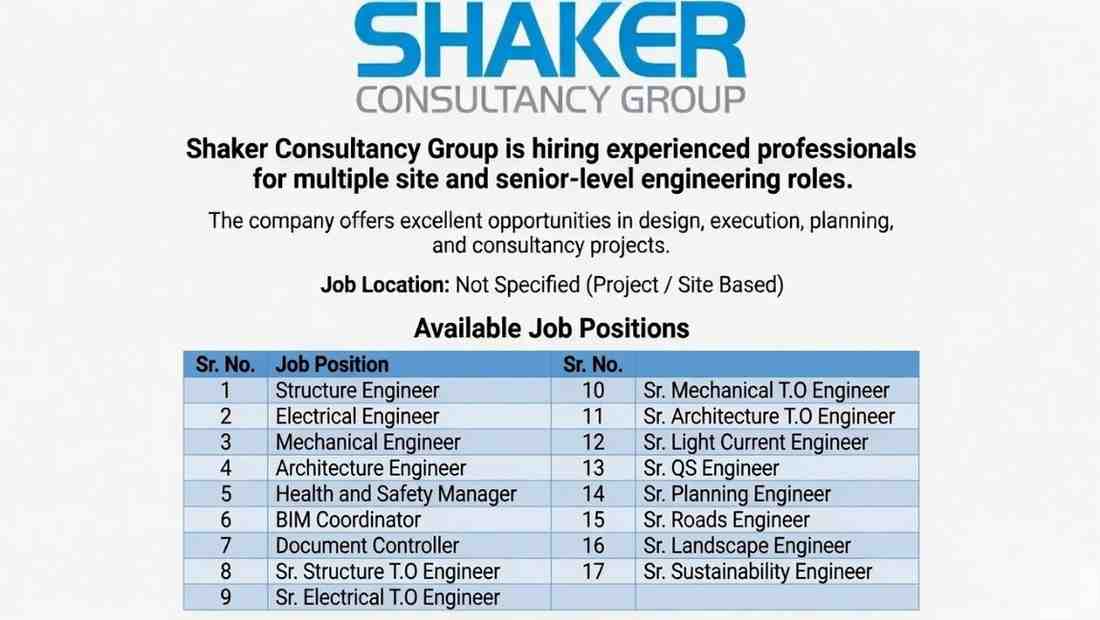 Shaker Consultancy Group Recruitment 2026 | Structure, Electrical, Mechanical, BIM & QS Engineer Jobs