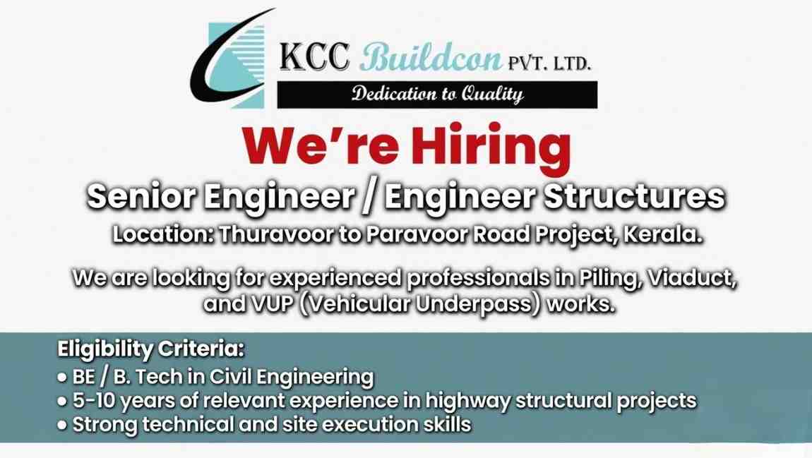 KCC Buildcon Private Limited Recruitment 2026 | Structure Engineer Jobs in Kerala