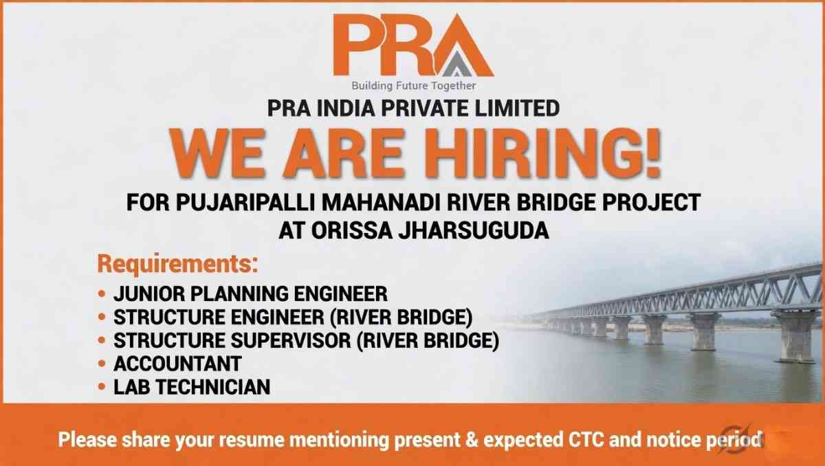 PRA India Private Limited Recruitment 2026 | Bridge Project Jobs Odisha