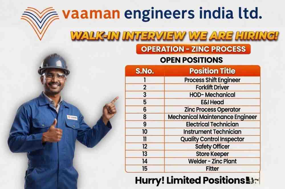 Vaaman Engineers India Ltd Recruitment 2026 Walk-in Interview | O&M Jobs Pantnagar Project