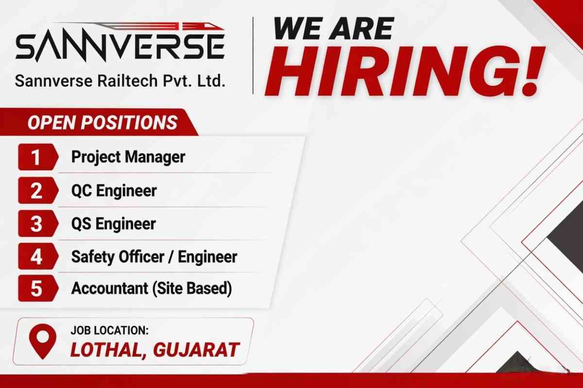 Sannverse Railtech Pvt Ltd Recruitment 2026 | Project Manager, QC, QS, Safety & Accountant Jobs Gujarat