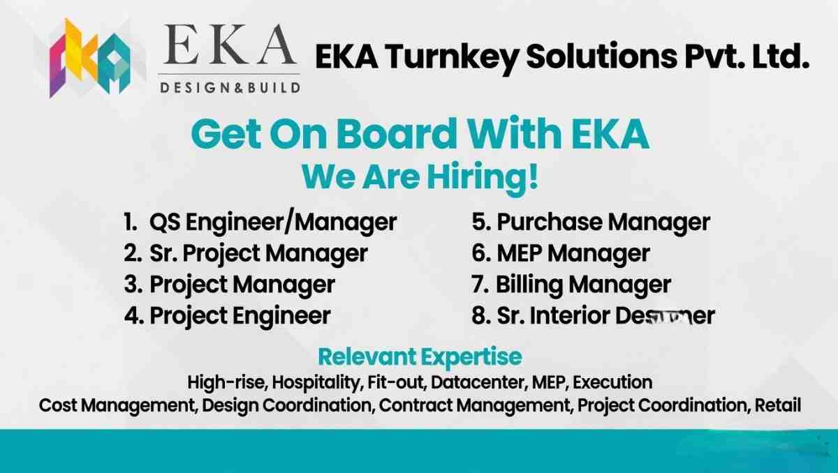 EKA Turnkey Solutions Pvt Ltd Recruitment 2026 | Project, QS, MEP & Design Jobs