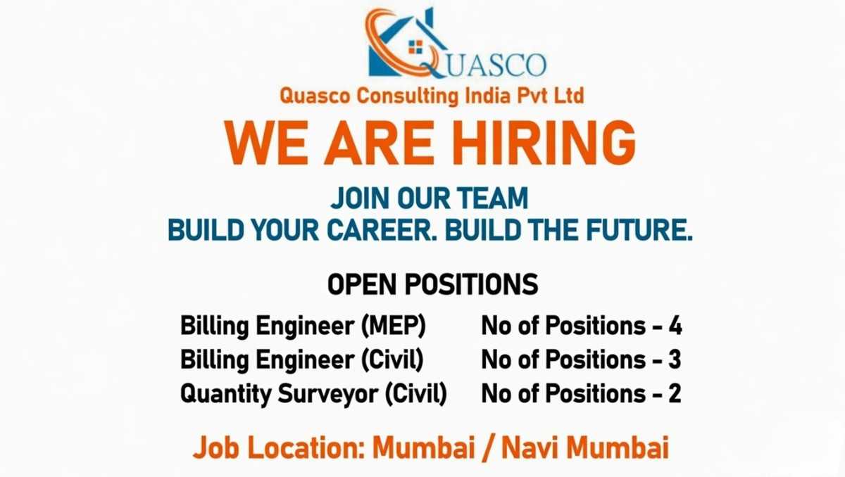 QUASCO Consulting India Pvt Ltd Recruitment 2026 | Billing Engineer & QS Jobs Mumbai