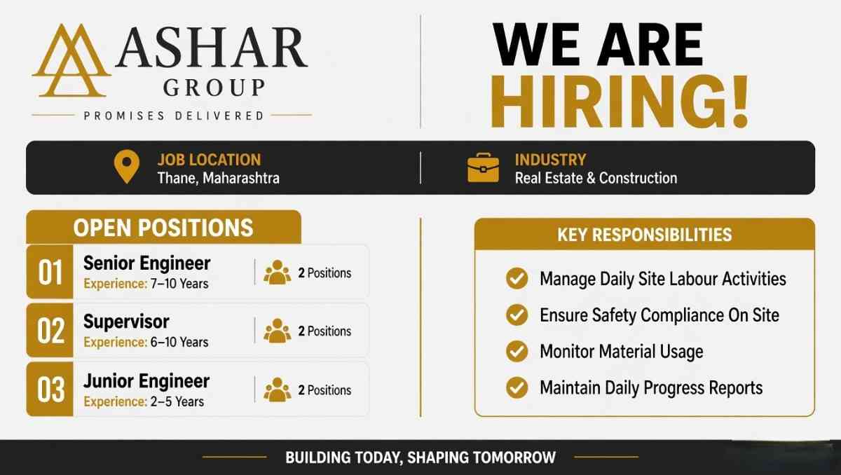 Ashar Group Recruitment 2026 | Senior Engineer, Supervisor & Junior Engineer Jobs Thane