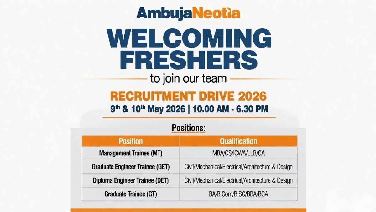 Ambuja Neotia Recruitment Drive 2026 | Freshers Walk-in Kolkata (MT, GET, DET, GT Jobs)
