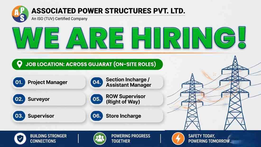 Associated Power Structures Pvt Ltd Recruitment 2026 | Power & Transmission Jobs in Gujarat | Project Manager, Supervisor Vacancy