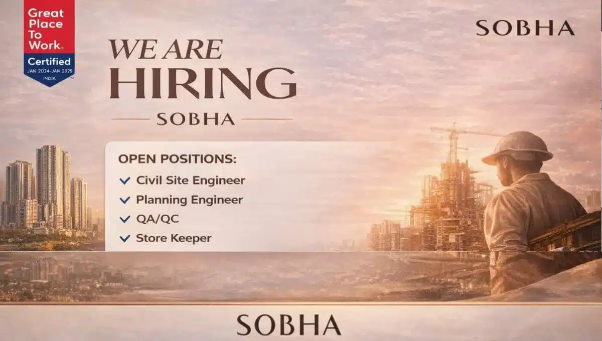 Sobha Limited Walk-in Drive 2026 | Civil Engineer, QA/QC, Planning & Store Jobs in Kerala