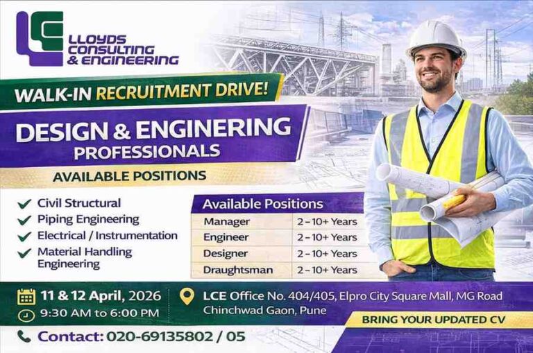 Lloyds Consulting Hiring 2026 | Design & Engineering Jobs Pune | Walk-In Interview April