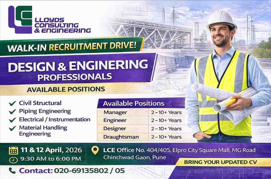 Lloyds Consulting Hiring 2026 | Design & Engineering Jobs Pune | Walk-In Interview April