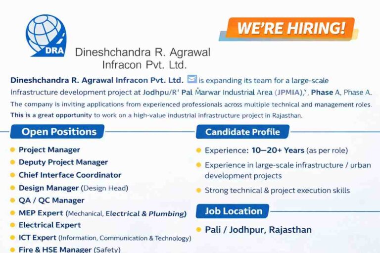 DRA Infracon Recruitment 2026 | Project Manager, QA/QC, MEP & Surveyor Jobs in Rajasthan