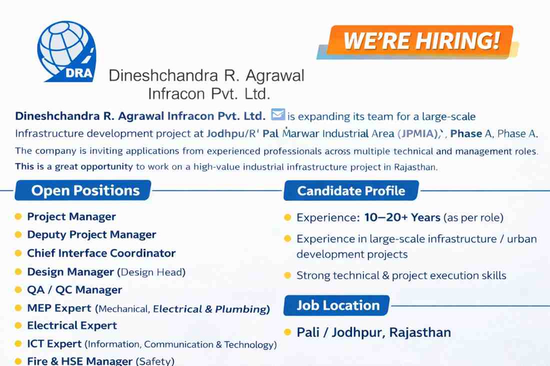 DRA Infracon Recruitment 2026 | Project Manager, QA/QC, MEP & Surveyor Jobs in Rajasthan