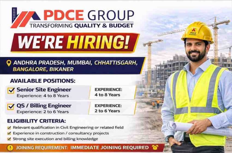 PDCE Group Hiring 2026 | QS Billing & Site Engineer Jobs | Multiple Locations