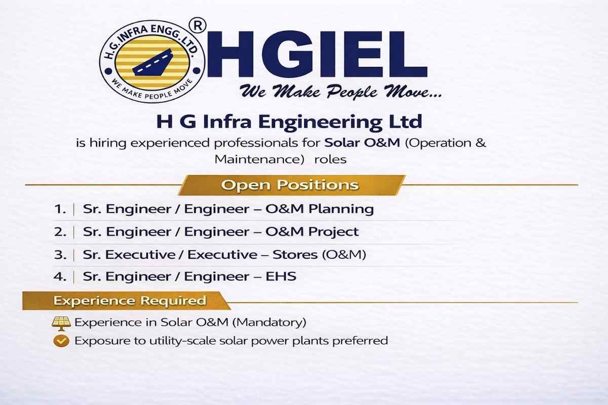 H G Infra Engineering Ltd Recruitment 2026 | Solar O&M Jobs in Rajasthan | Engineer Hiring (Bikaner & Jodhpur)
