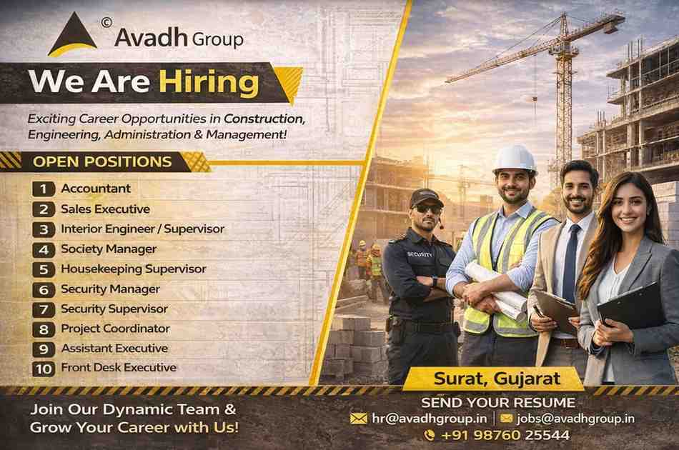 Avadh Group Recruitment 2026 | Multiple Job Openings in Surat Gujarat | Freshers & Experienced