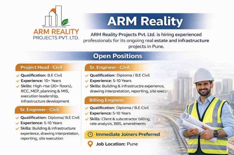 ARM Reality Recruitment 2026 | Civil Engineer Jobs in Pune | High-Rise Project Hiring