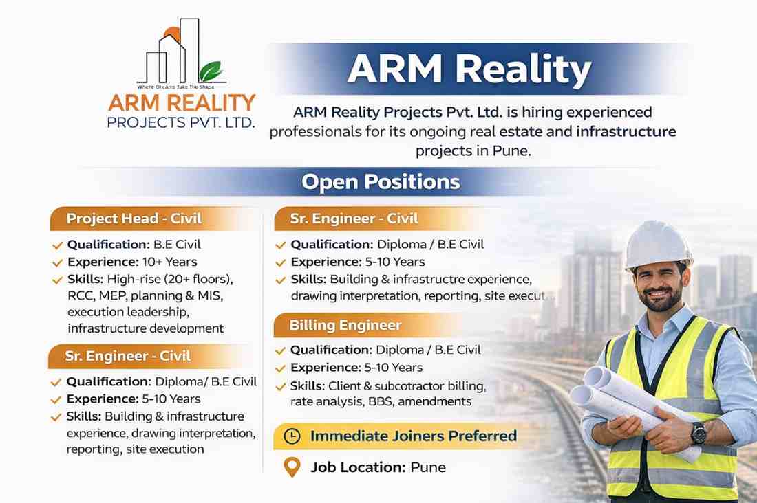 ARM Reality Recruitment 2026 | Civil Engineer Jobs in Pune | High-Rise Project Hiring