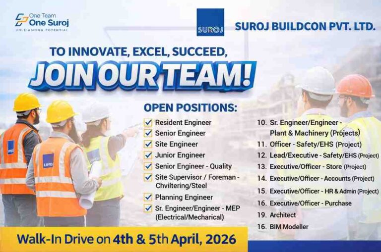 Suroj Buildcon Walk-In Interview 2026 | Civil, MEP, Safety Jobs Pune