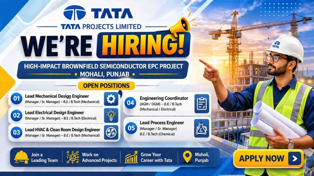 Tata Projects Recruitment 2026 | Semiconductor EPC Jobs in Mohali | Design Engineers Hiring