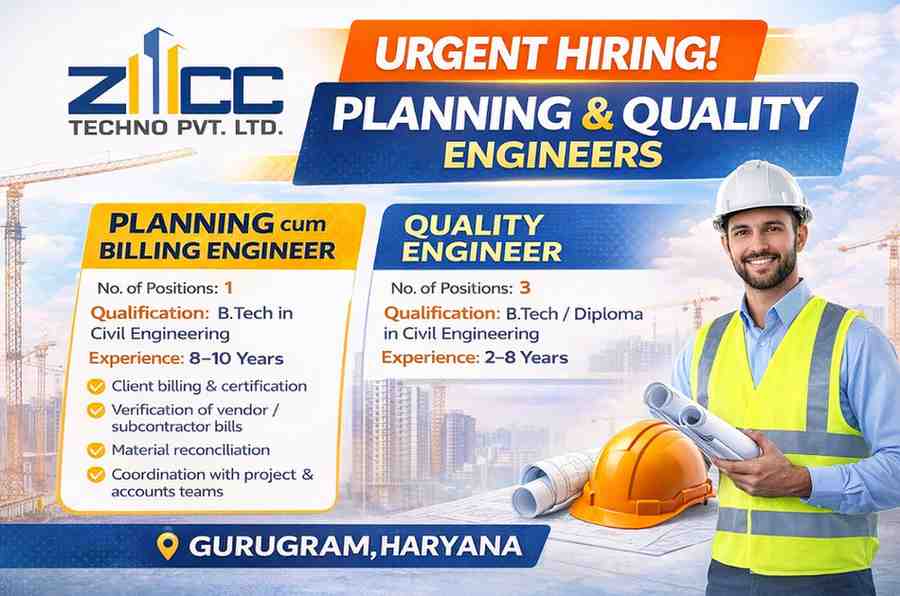 ZCC Techno Pvt Ltd Recruitment 2026 | Planning cum Billing & Quality Engineer Jobs in Gurugram