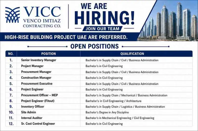 Venco Imtiaz Contracting Co Hiring 2026 | Project Manager, Construction Manager & Procurement Jobs in UAE