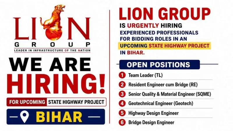 Lion Group Recruitment 2026 | Highway & Bridge Design Jobs in Bihar | Team Leader, RE, SQME Vacancy