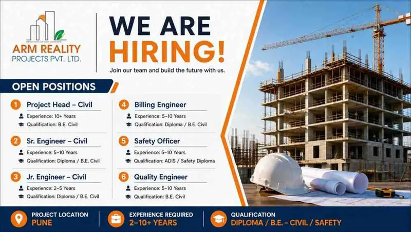 ARM Reality Projects Pvt Ltd Recruitment 2026 | Latest High-Rise Building & EPC Project Jobs in Pune