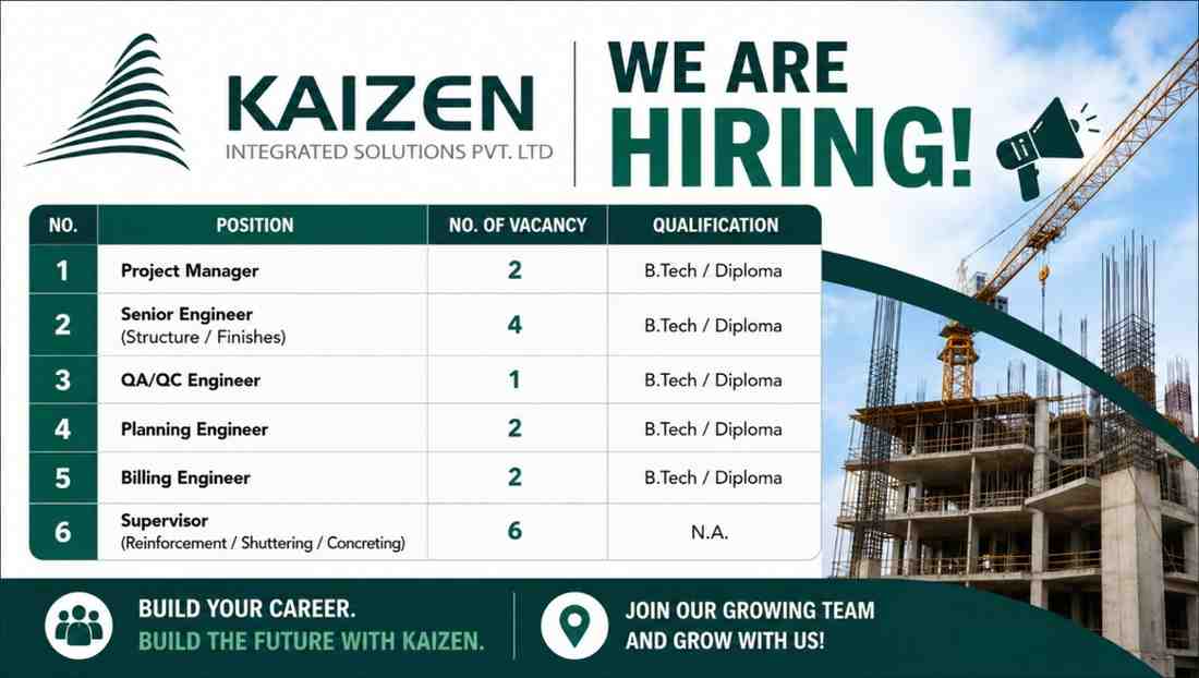 Kaizen Infracon Recruitment | Diploma and B.tech Job