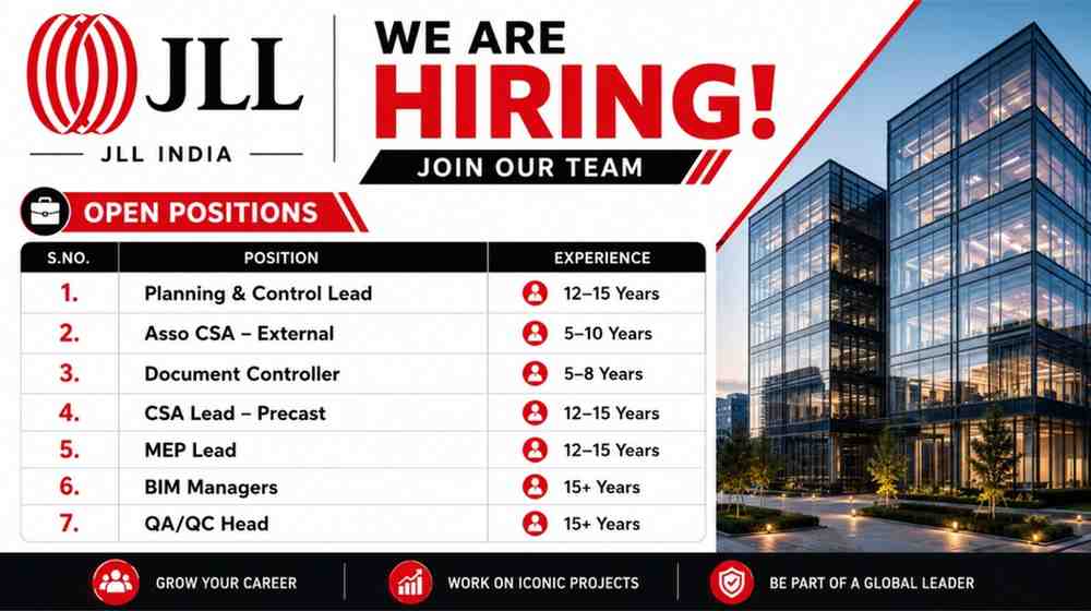 JLL India New Job Opening | Planning, Construction Supervision, Precast, MEP, BIM, and QA/QC