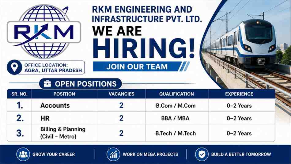 RKM Engineering and Infrastructure Vacancy | For Accounts, HR, and Billing & Planning (Civil Metro)