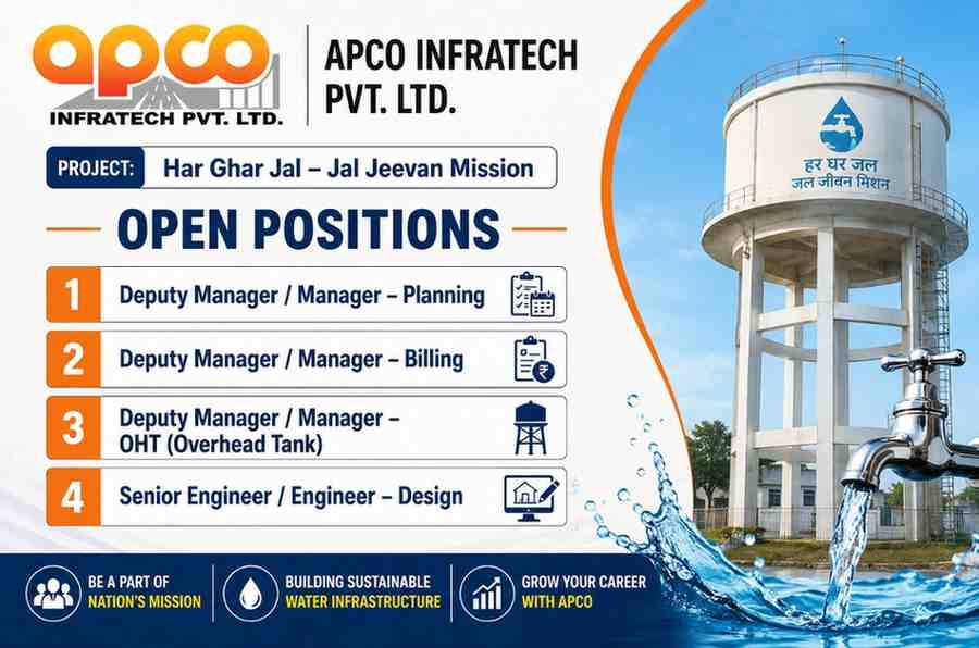 APCO Infratech Pvt Ltd Recruitment | Har Ghar Jal Jal Jeevan Mission Projects