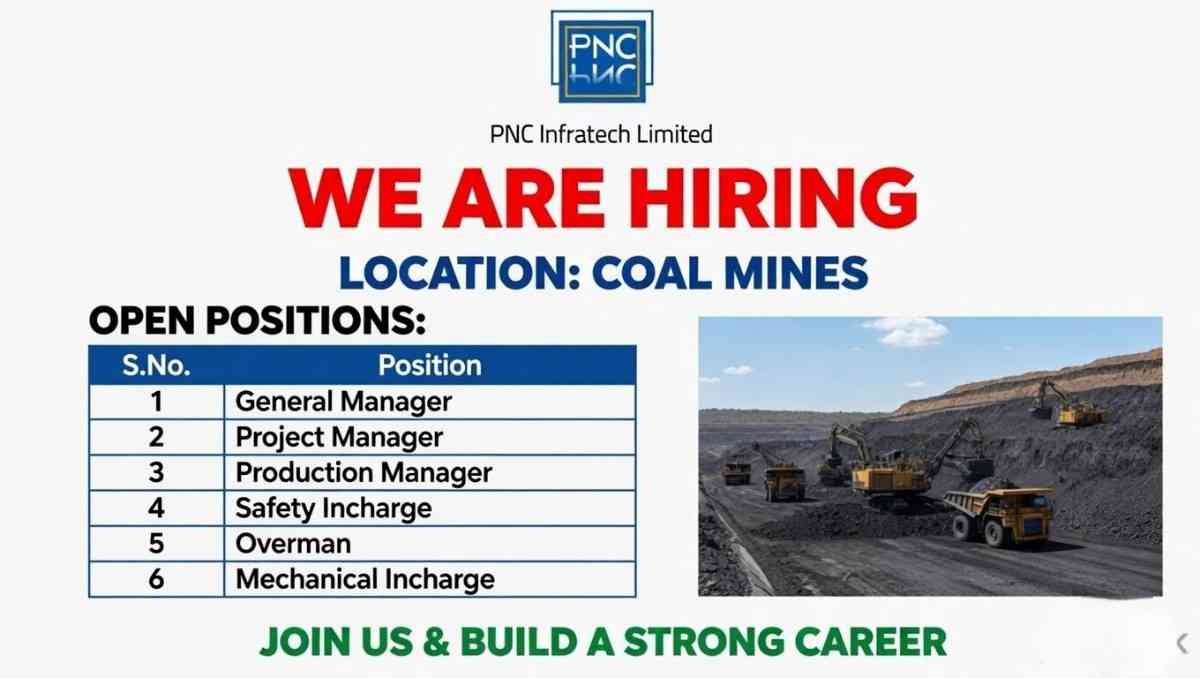 PNC Infratech Limited Recruitment 2026 | Coal Mines Jobs | Manager, Safety, Supervisor, Mechanical Vacancy