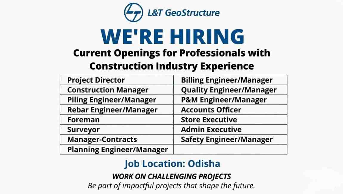 L&T GeoStructure Recruitment 2026 | Piling, Diaphragm Wall, Civil Engineer Jobs in Odisha