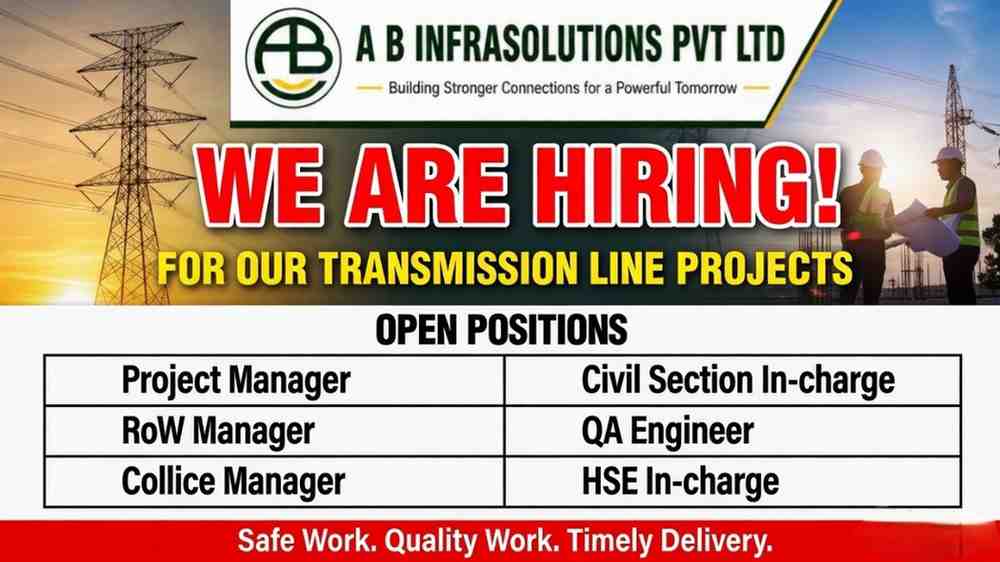 AB Infrasolutions Pvt Ltd Recruitment 2026 | Transmission Line Project Jobs | Apply for Manager, Engineer, Surveyor & More