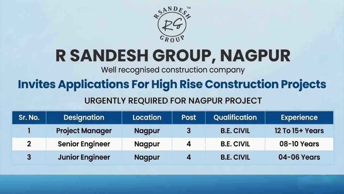 R Sandesh Group Recruitment 2026 | Project Manager, Senior & Junior Engineer Jobs in Nagpur