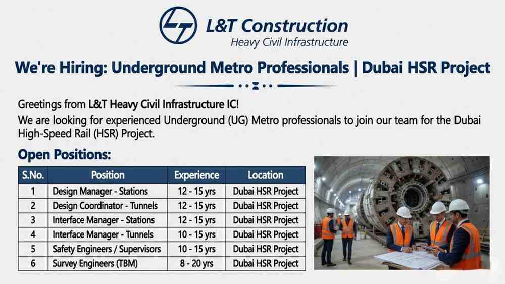L&T Heavy Civil Infrastructure Recruitment 2026 | Dubai HSR Project Jobs | Metro & Tunnel Engineers Hiring